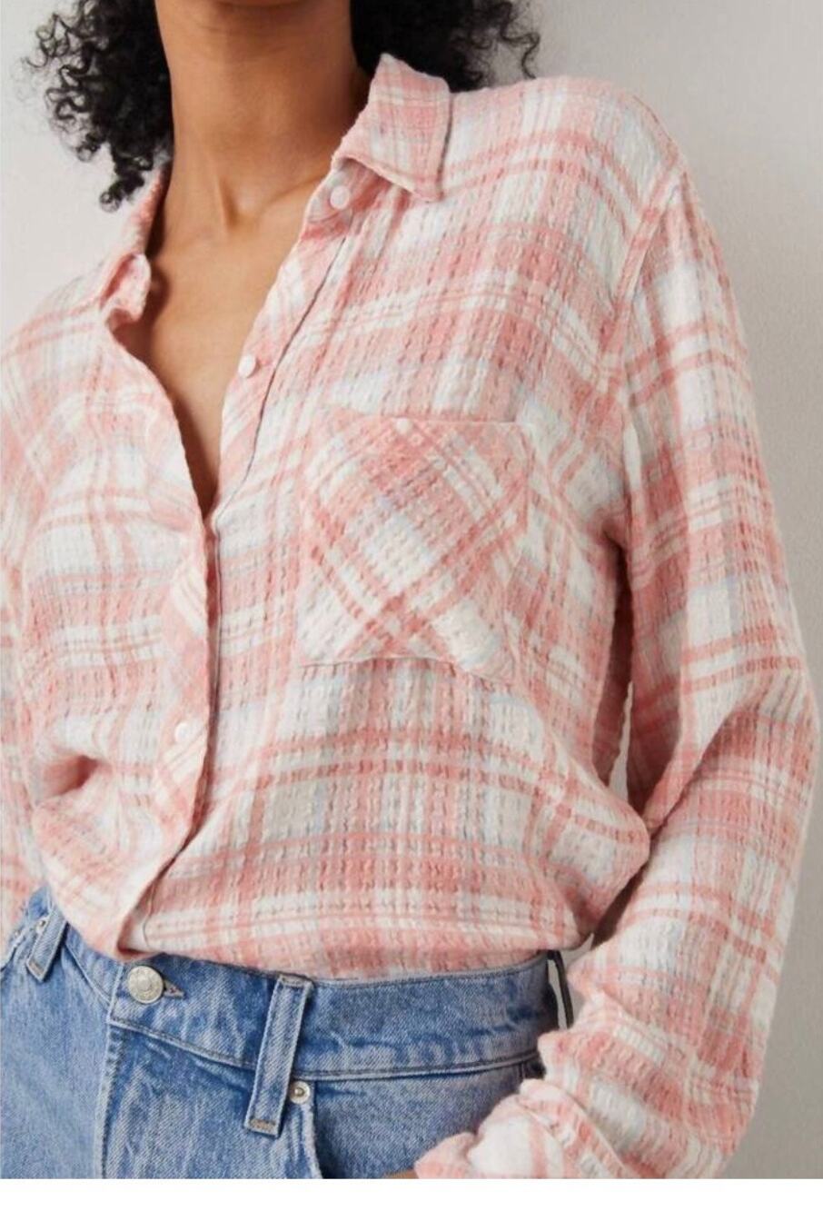 Rails Brady White Peach Cloud Plaid Button Down Shirt – Size Medium